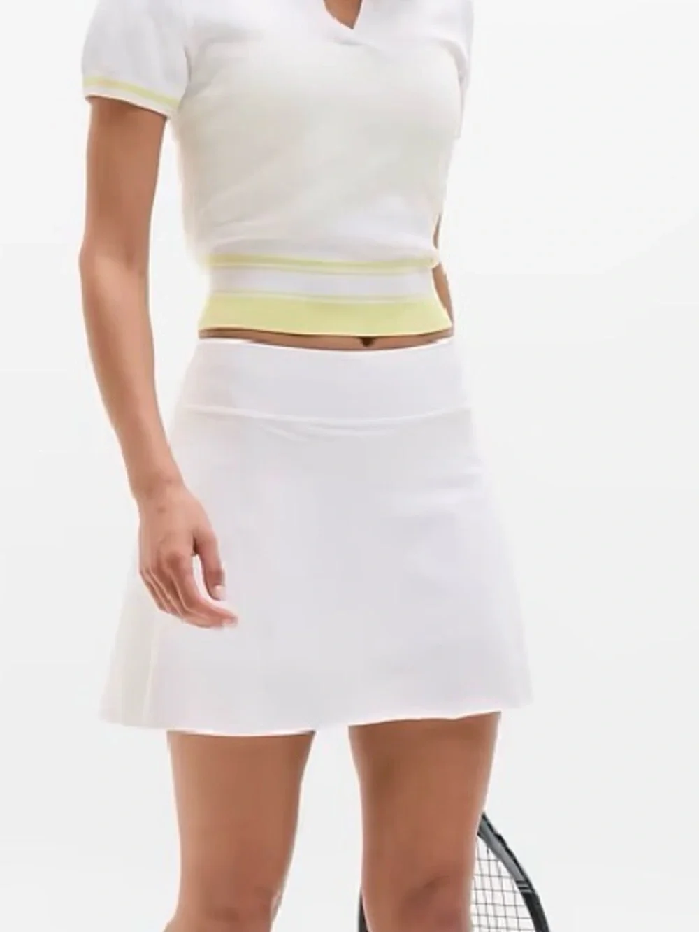 Athleta White Mini Skirt with Slight Flare, pockets on each side.